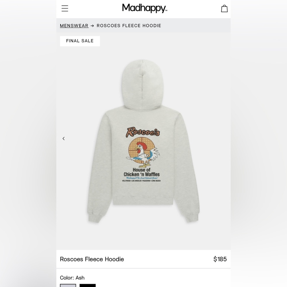 MadHappy Roscoes Chicken and Waffles LA Collab New Without Tags